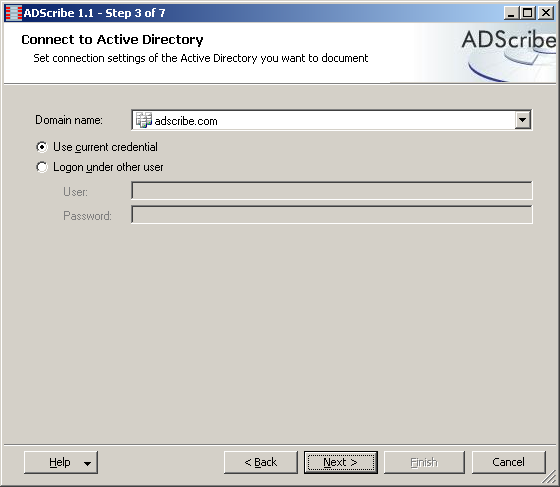 On this step you must connect to Active Directory you want to report.