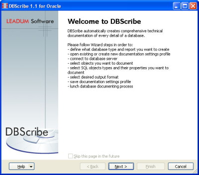 Screenshot for DBScribe for Oracle 1.3